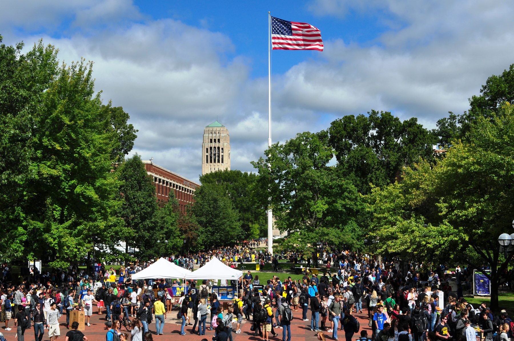Students gathering on the University of Michigan Diag